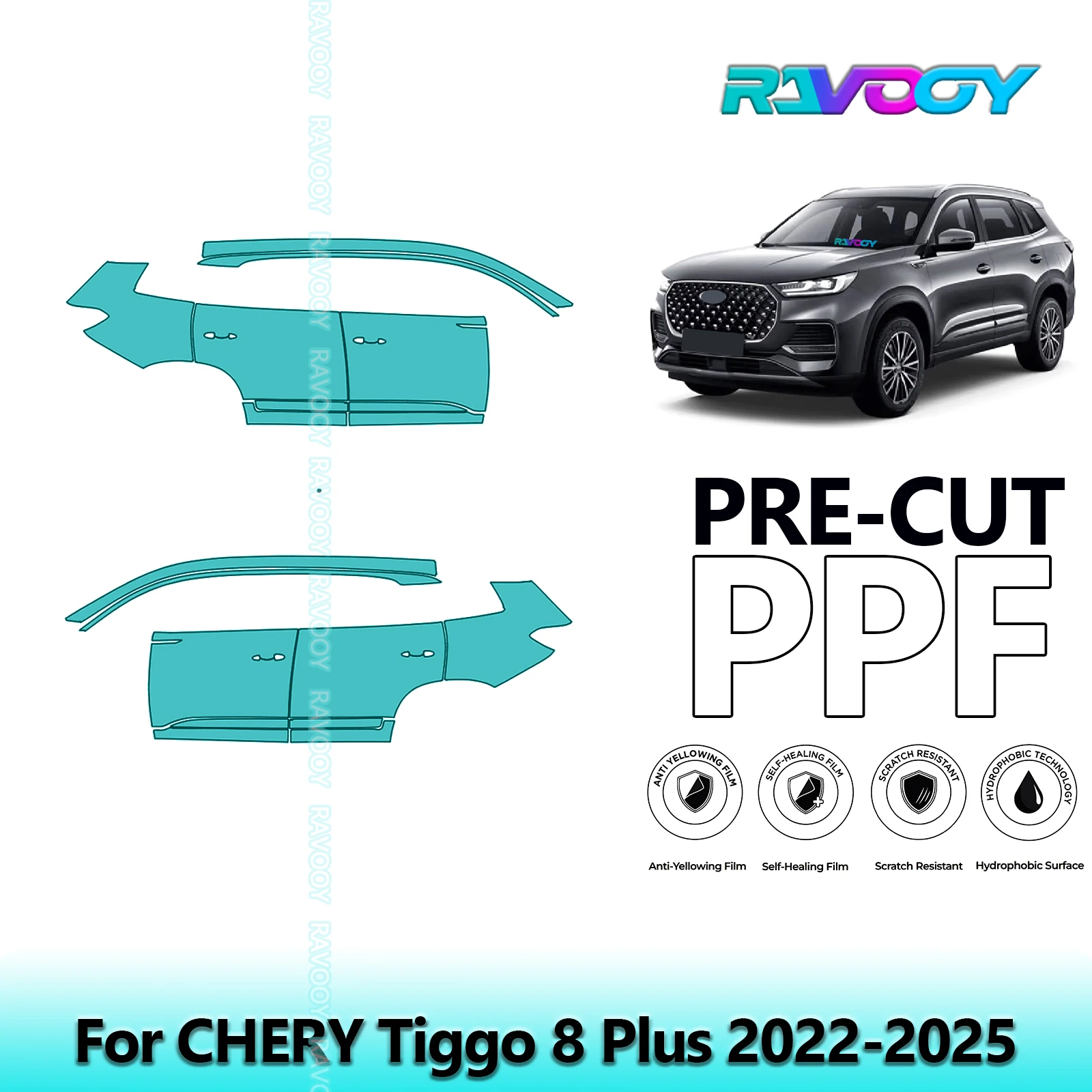 

For CHERY Tiggo 8 Plus 2022-2025 8.5mil Clear Matte Pre-Cut PPF Door & A/B Pillar Kit TPU Paint Protection Film Set
