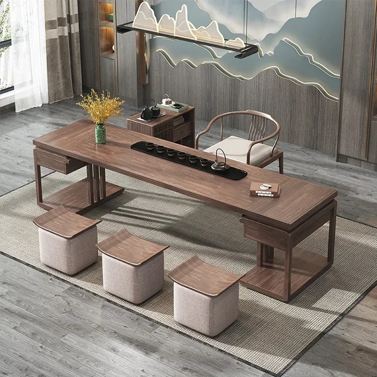New Chinese tea table and chair combination, solid wood, reception tea table