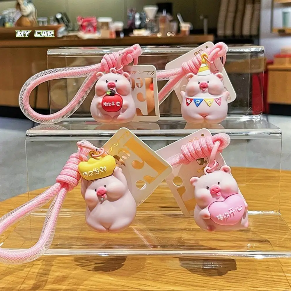 

Cartoon Lovely Resin Pink Pig Keychain Trinket PVC Piggy Key Chain Good Luck Exquisite Lotus Pig Keyring Piggy Decoration