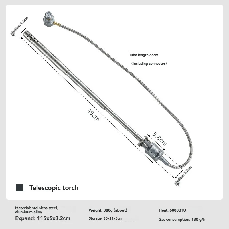 

The CAMPINGMOON XD-6-NE portable stainless steel torch, suitable for outdoor camping, picnics, lighting fires, and barbecues.