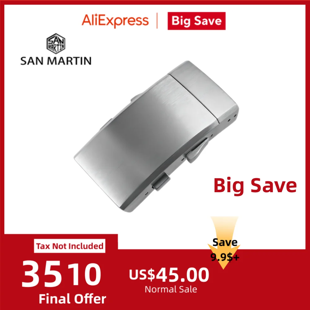 

San Martin 18mm 20mm Watch Strap Driver Buckle Ratcheting Micro-Adjust Fold-Over Bracelet Fly Clasp Brushed Solid Steel BK1841