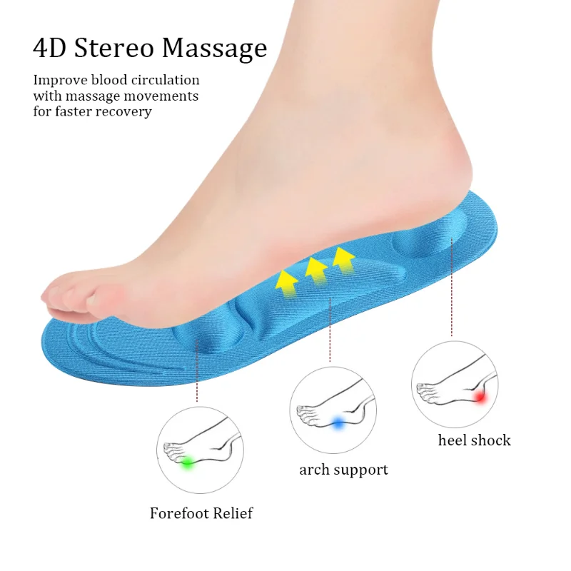 2PCS 4D นวด Insoles รองเท้าส้นสูงกระดูกปวด Relief โฟมจำรูป SpongeSports รองเท้าบุรุษสตรีแบนฟุต Arch Insoles