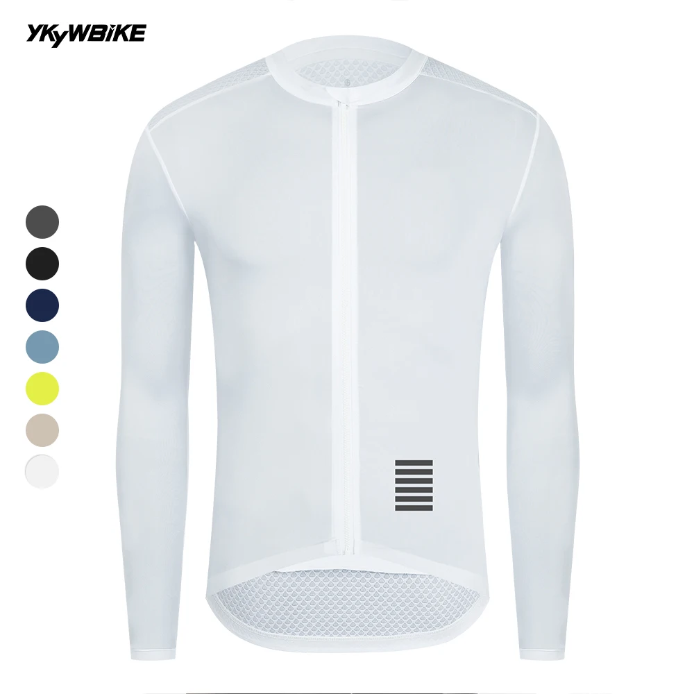 YKYW Long Sleeve Cycling Jersey Men Classic Solid Color Pro Road Bike Race Jersey Breathable Bicycle Shirt Male Top Jersey