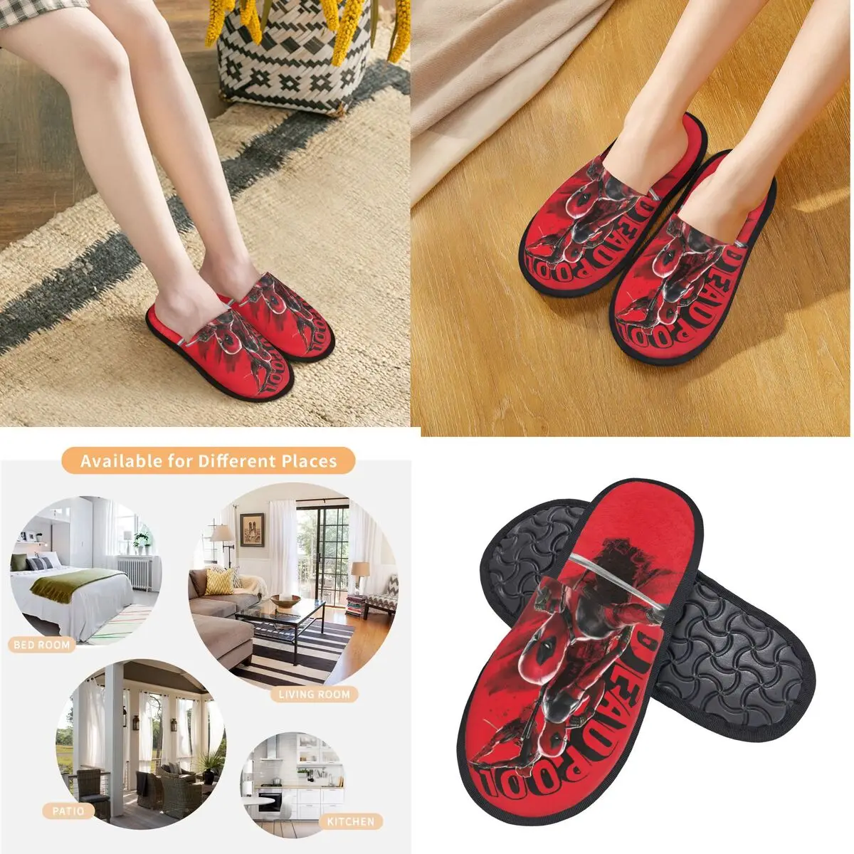 Winter House Cotton Slippers Deadpool Accessories Household Fur Slides Slippers Bedroom Cozy Anti-skid Slides