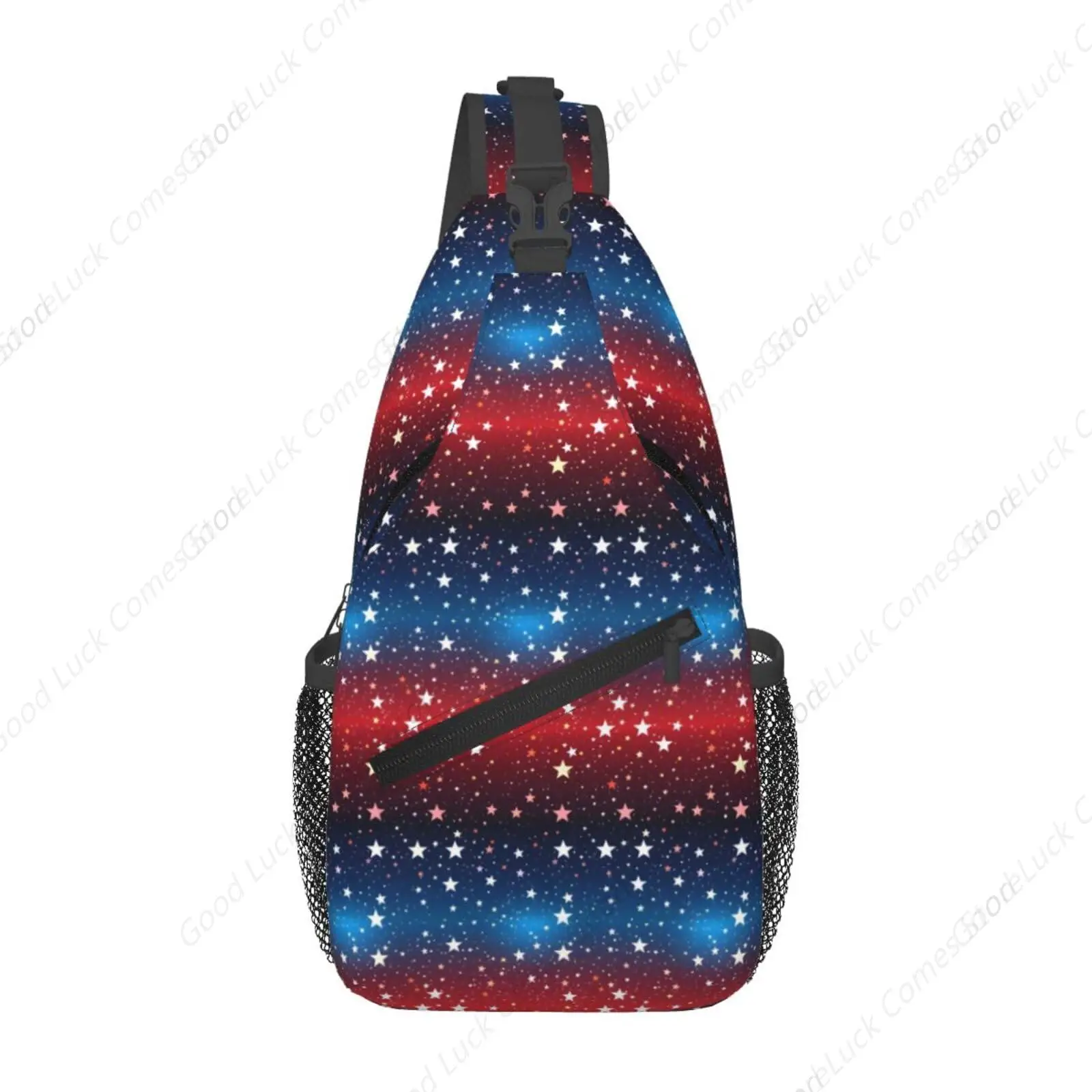 Christmas Crossbody Sling Bag Red and Blue Stars Adjustable Shoulder Backpack for Women Men Travel Hiking Cycling