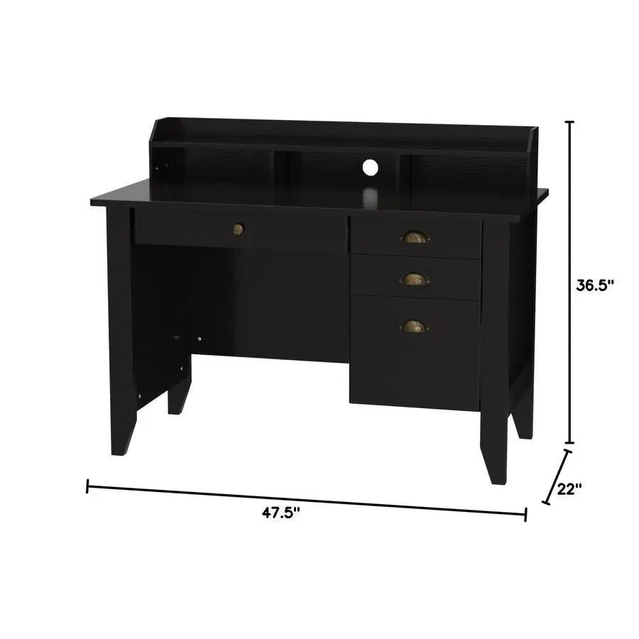 Home Office Desk with Drawers and Hutch, Small Computer Desk with File Drawers, Writing Study Teens Student Desk for Bedroom, St