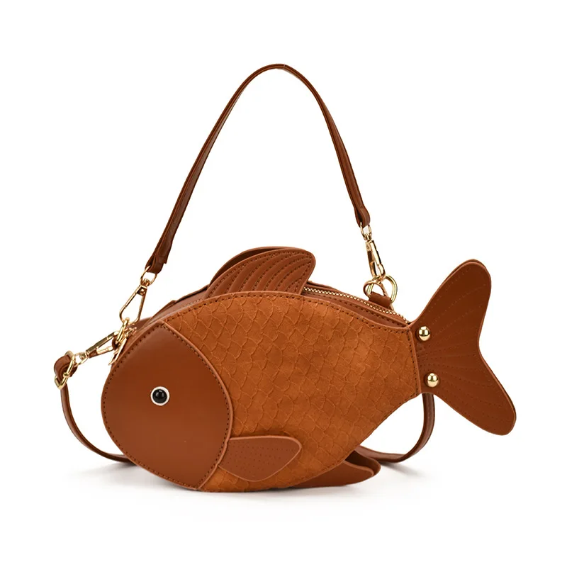 2027 Cute Fish Shape Crossbody Bag Women Novelty Animal Purse Detachable Strap Creative Pu Leather Shoulder Handbag Daily Party