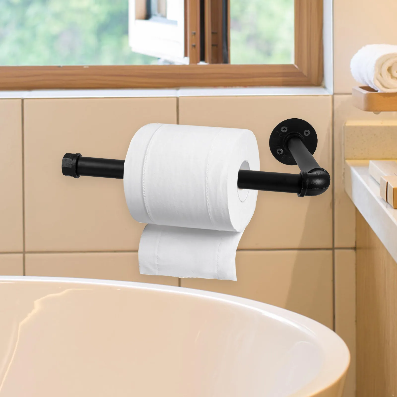Heavy Duty Retro Iron Roll Paper Holder Wall Mounted Tissue Rack for Bathroom Tissue Storage Shelf Compact Design for Small