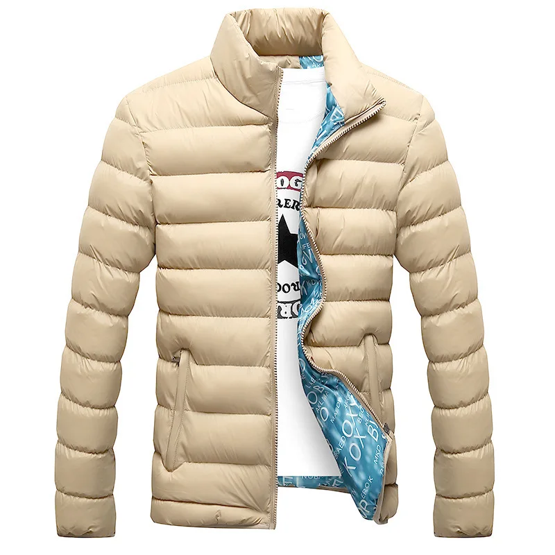 Novo casaco de inverno moda gola de pé parker zíper acolchoado masculino