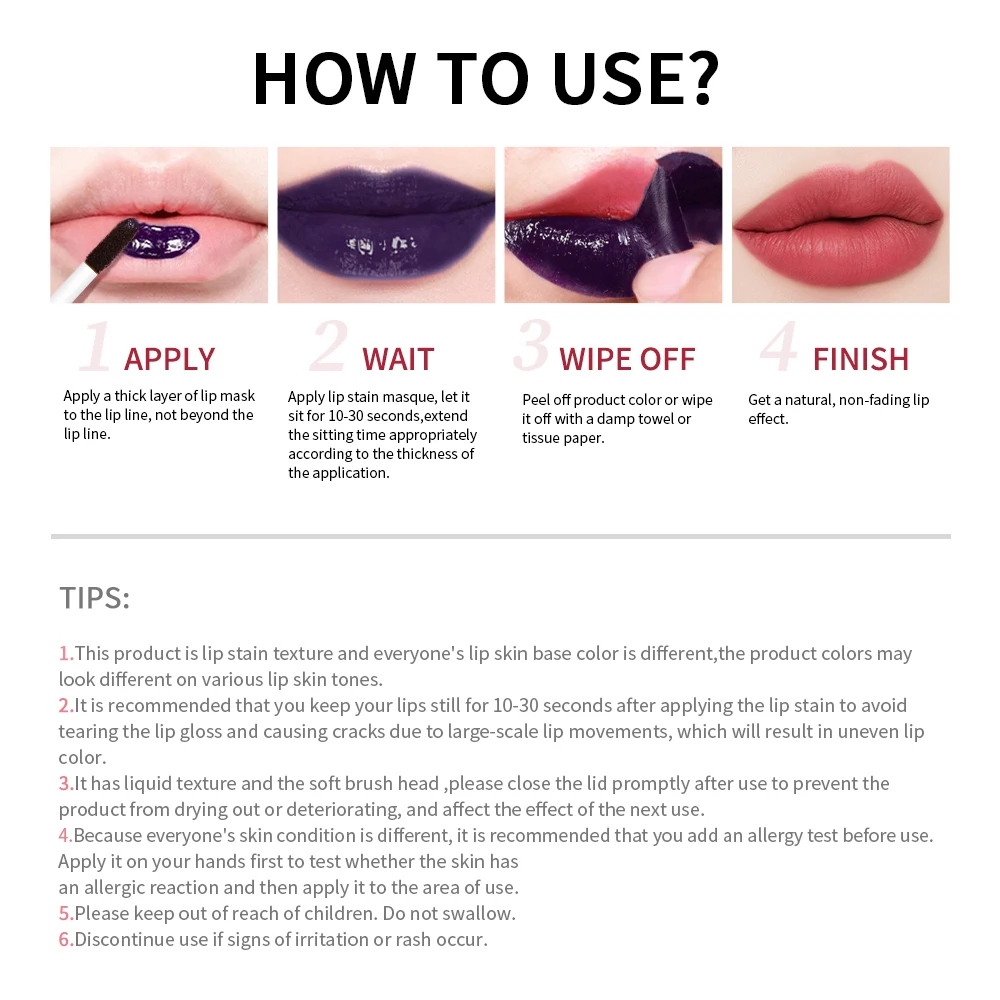 Lakerain Peel Off and Reveal Lip Stain - Długotrwały, wodoodporny różowy odcień ust, odporny na transfer naturalny plam do ust