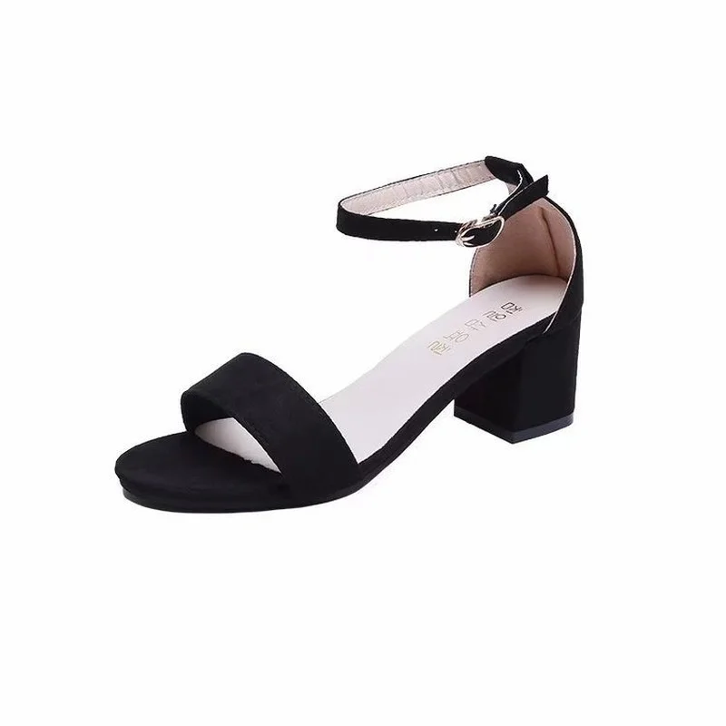 Sale Sandals Women Female Faux Suede Summer Sandals Women 2022 Elegant Medium Heel Women Shoes Ladies Shoes Pink black gray