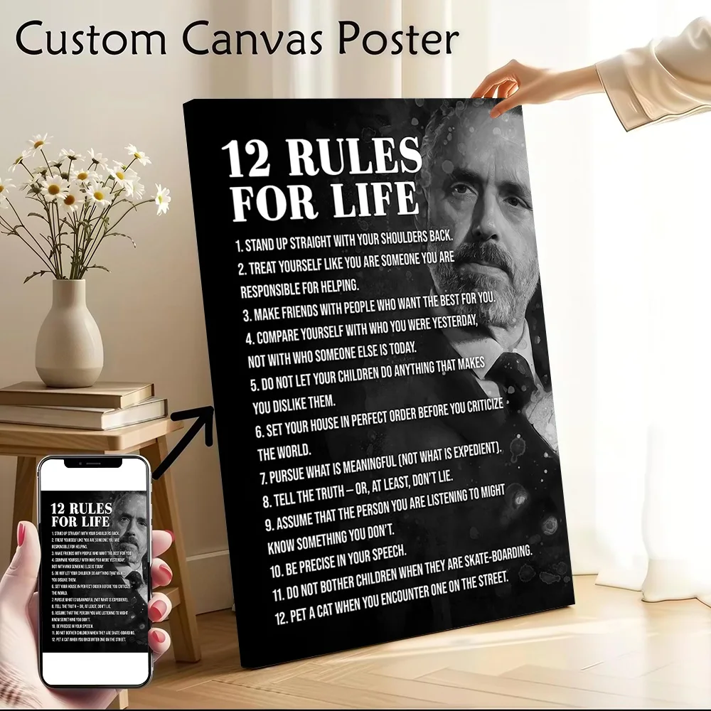 12 Rules Jordan Peterson Canvas Poster Wall Art Customizable High Quality Printed Picture for Living Room Interior Decoration