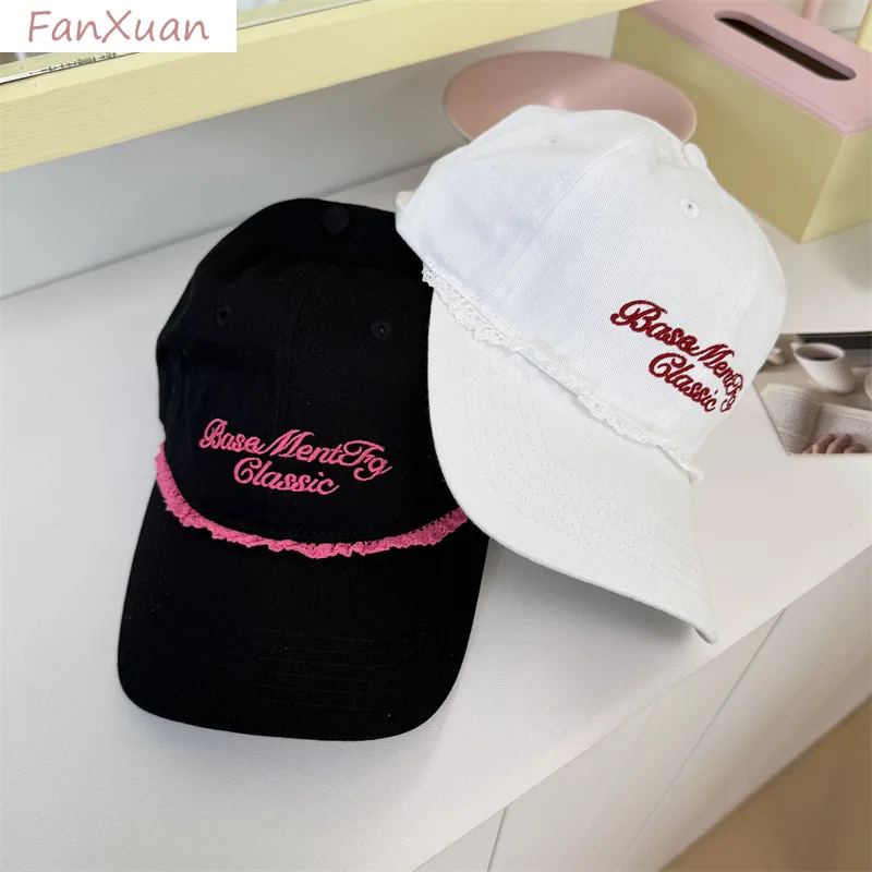 

women baseball cap sweet lace letters embroidery white black caps spring summer sun hats