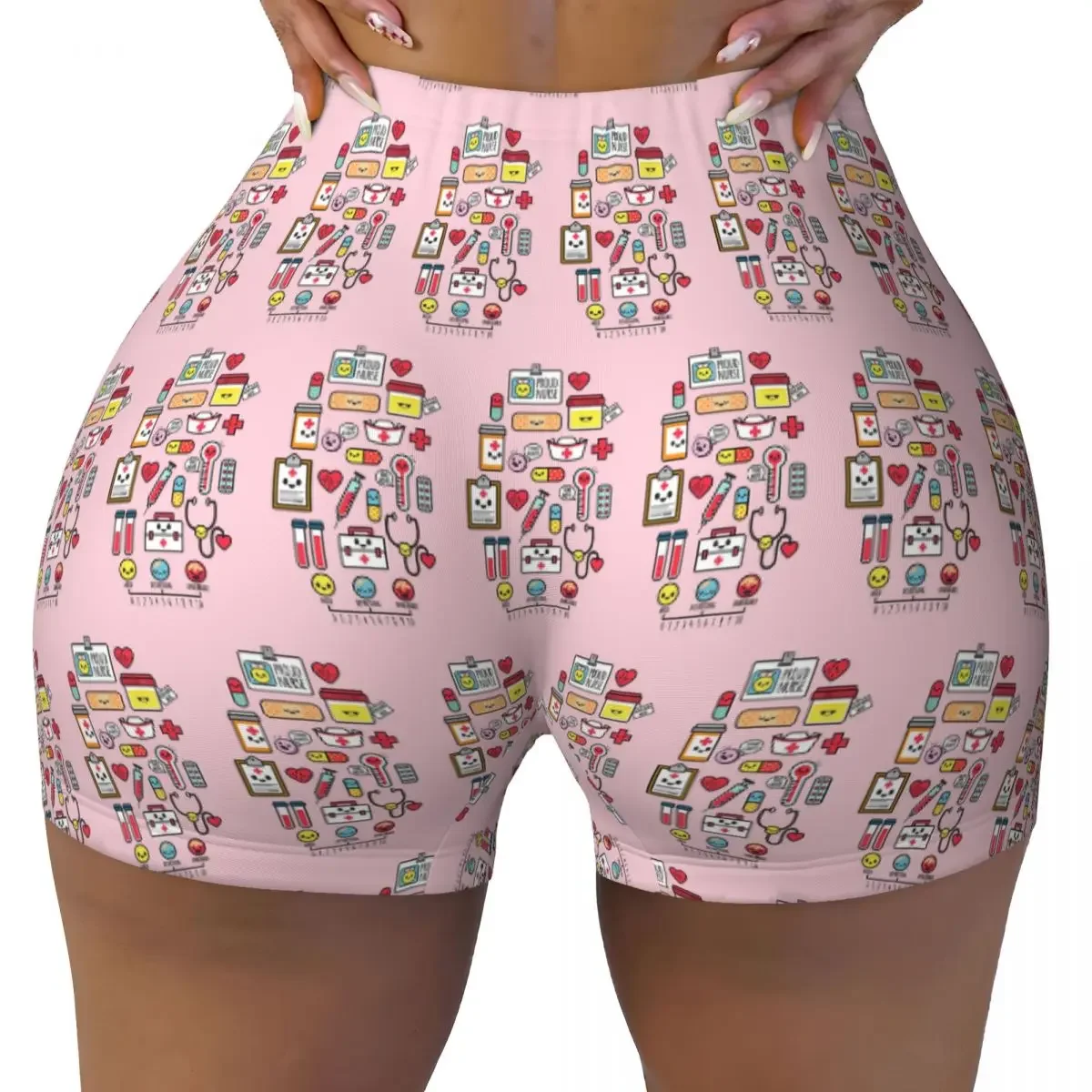 Custom Proud To Be A Nurse Pink Yoga Shorts Women Gym Workout Running Athletic Volleyball Biker Shorts