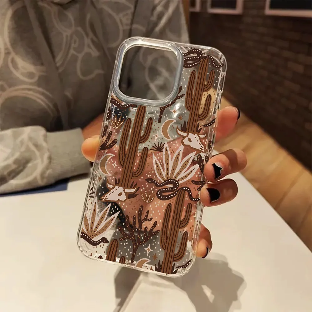 

Western Cactus Aesthetic Clear Phone Case for Iphone 16 11 15 14 13 12 Pro Max XR 7 8 Plus 11 XS X Shockproof Bumper Back Cover