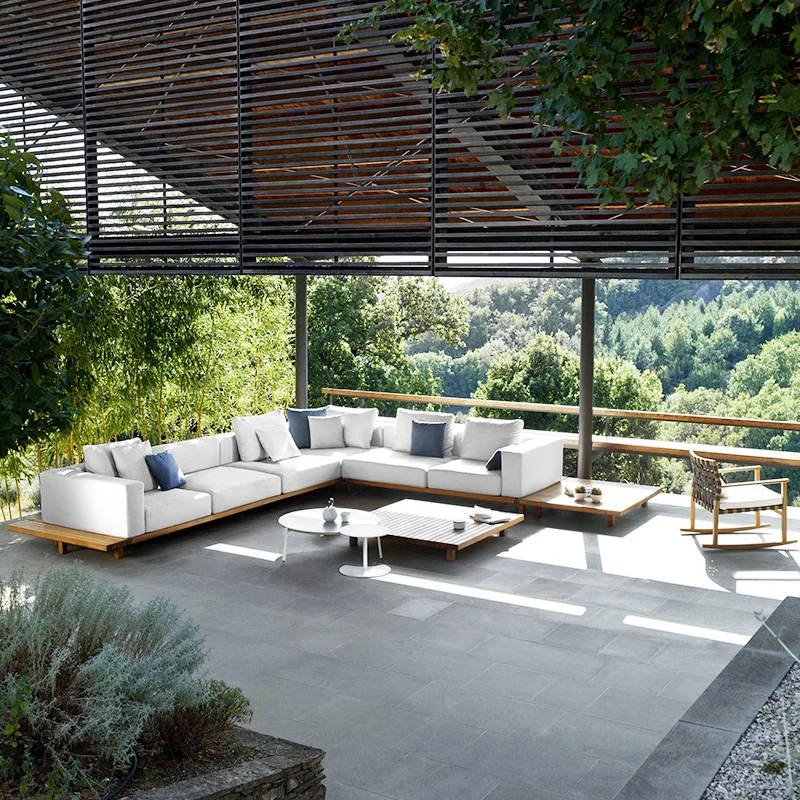 

Sales department Villa terrace teak garden furniture, open-air solid wood rattan chair combination outdoor courtyard outdoor sof