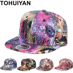 TOHUIYAN Graffiti Printing Baseball Cap Men Bones Snapback Hat Women Flat Visor Hip Hop Caps Streetwear Sun Hats Random Pattern