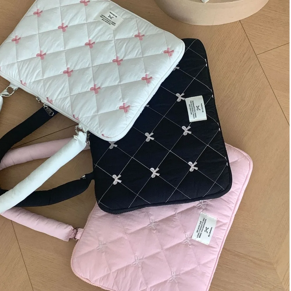 Embroidered Bow Business Briefcases File Folder Large Capacity Laptop Sleeve Case Bag Shoulder Bag Handbag Laptop Bag Commute