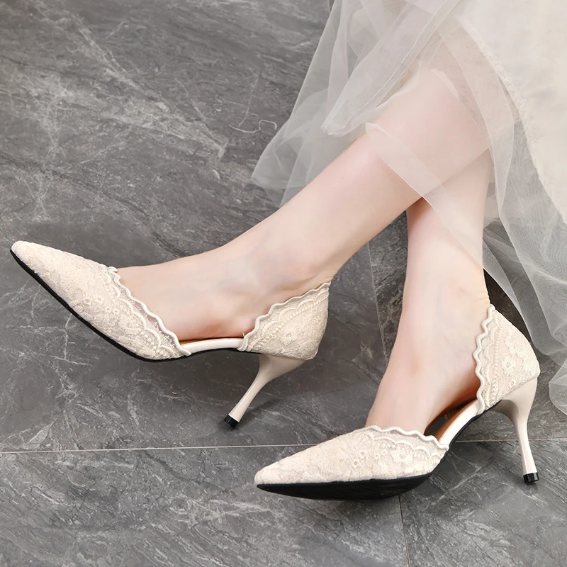 Lace Pointed Toe High Heels Women 2026 New Beautiful Stiletto French Hollow Single Shoes - view 4