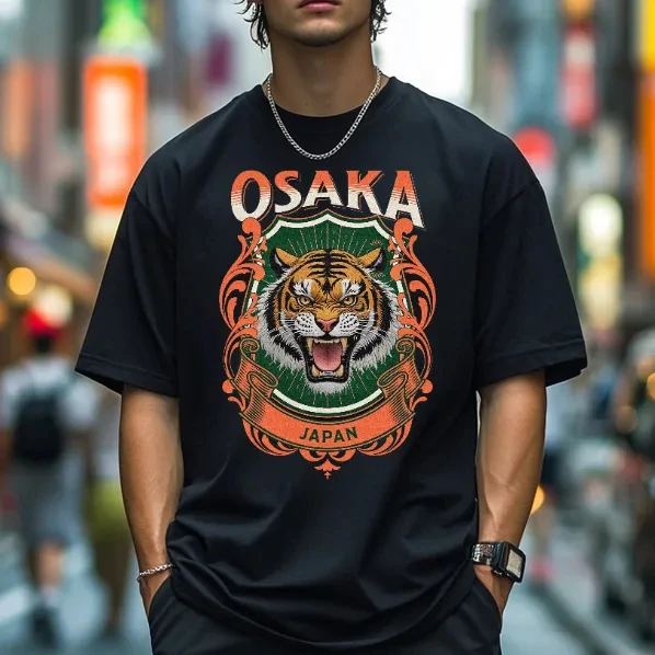 New Summer Japanese Large Edition Fierce Tiger 2K T-shirt Men's and Women's T-shirt Summer Daily Outdoor Sports Street T-shirt
