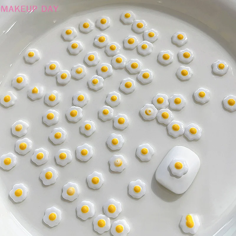 20pcs/Bag Mini Poached Eggs 3D Nail Art Decorations Cute Poached Eggs Nails Charms Designs DIY Resin Nail Accessories