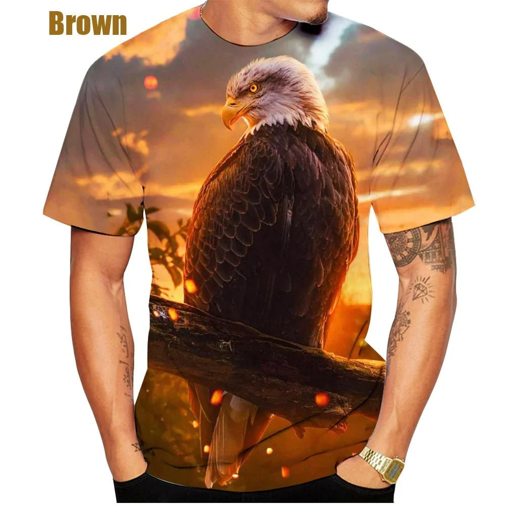 Newest Cool Fire 3D Eagle Printed T-shirt Men's Fashion Bird Personality Printed Sport Style Short-sleeved T-shirt