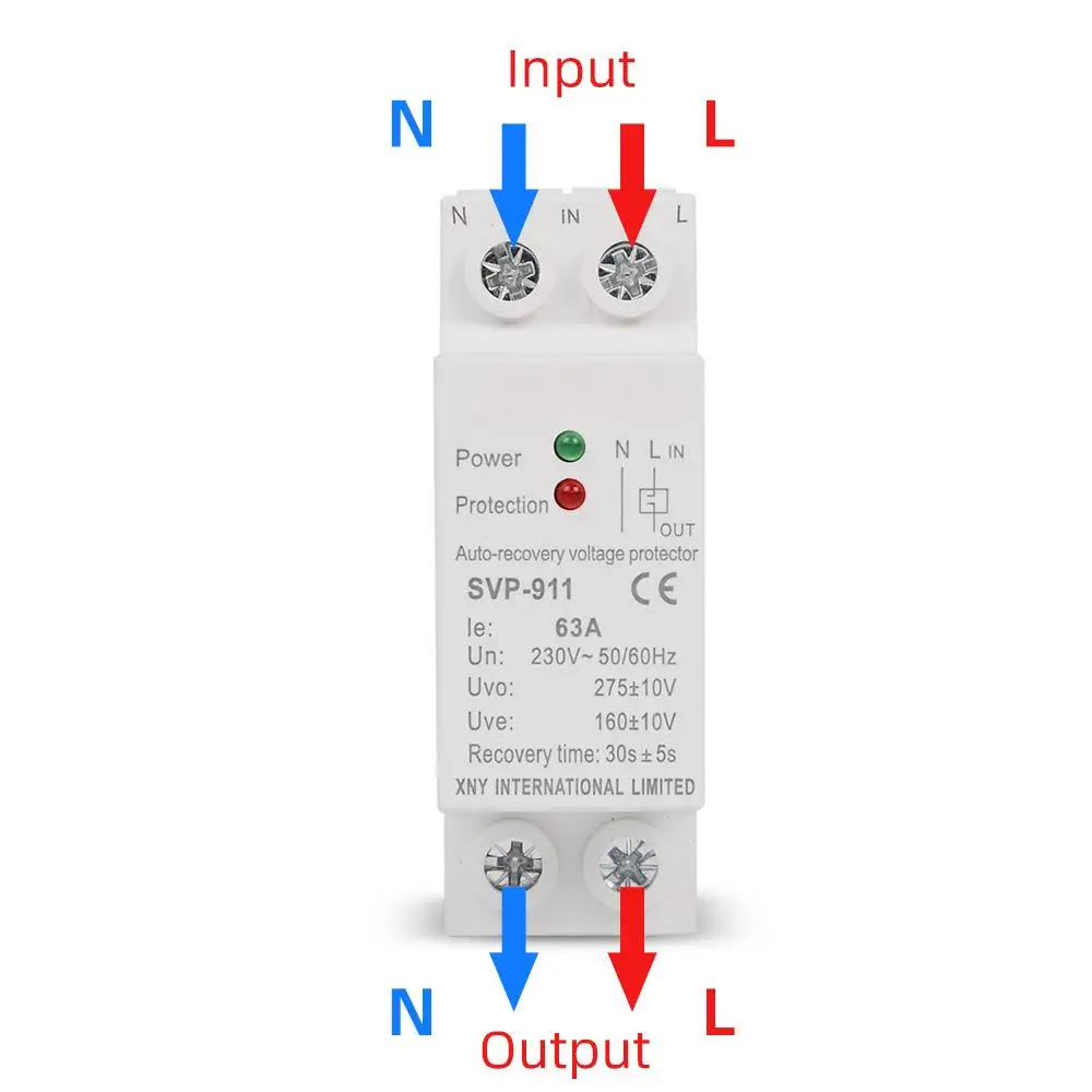 Over Under Voltage Relay AC230V 63A Mini Din Rail Automatic Recovery Reconnect Protective Breaker Voltage Protector Device