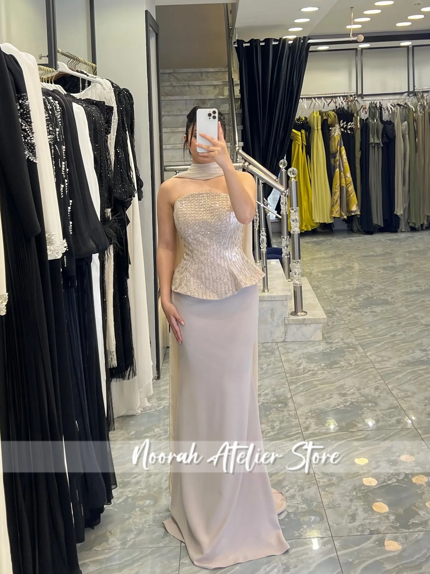 فساتين سهرة فاخرة جديدة أنيقة باللون الأزرق مكونة من قطعتين في المملكة العربية السعودية 2025 فساتين زفاف وشاح Fساتين فستان حفلات طويل مخصص