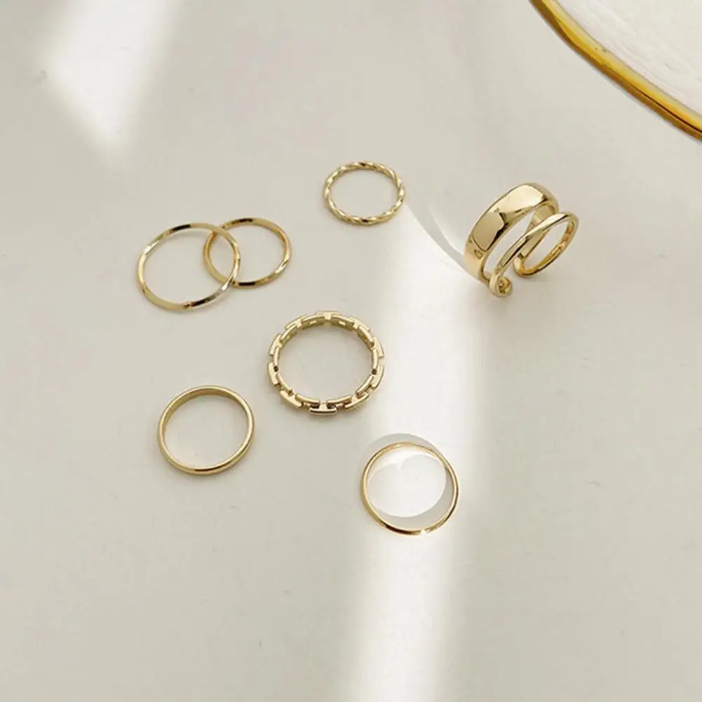 7Pcs/set Chic Rings Female Women Knuckle Rings Opening Popular Ins Style Stackable Finger Rings for Party Club Cosplay