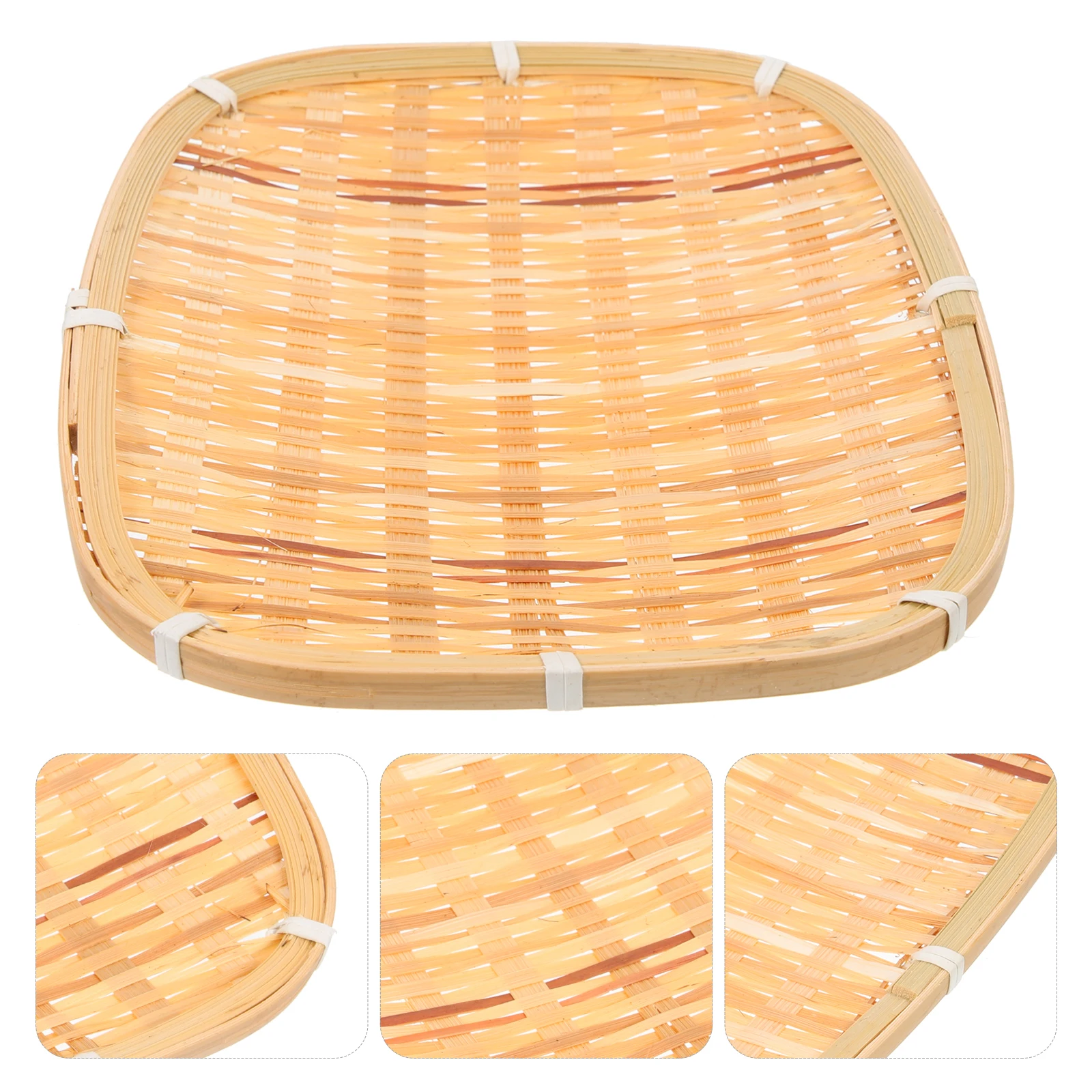 

Bamboo Snack Plate Woven Basket Bread Container Lid Food Tray Dessert Sashimi Dry Fruit Storage Kitchen Serving Dish Bamboo Dish