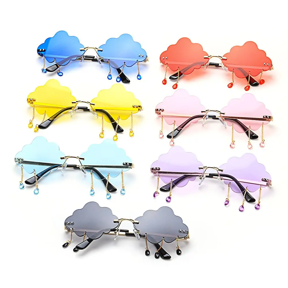 Funny Cloud Women Sunglasses 2024 New Trendy Rimless Tassel Shades Ins Brand Design Sun Glasses Steampunk Y2K Eyewear UV400