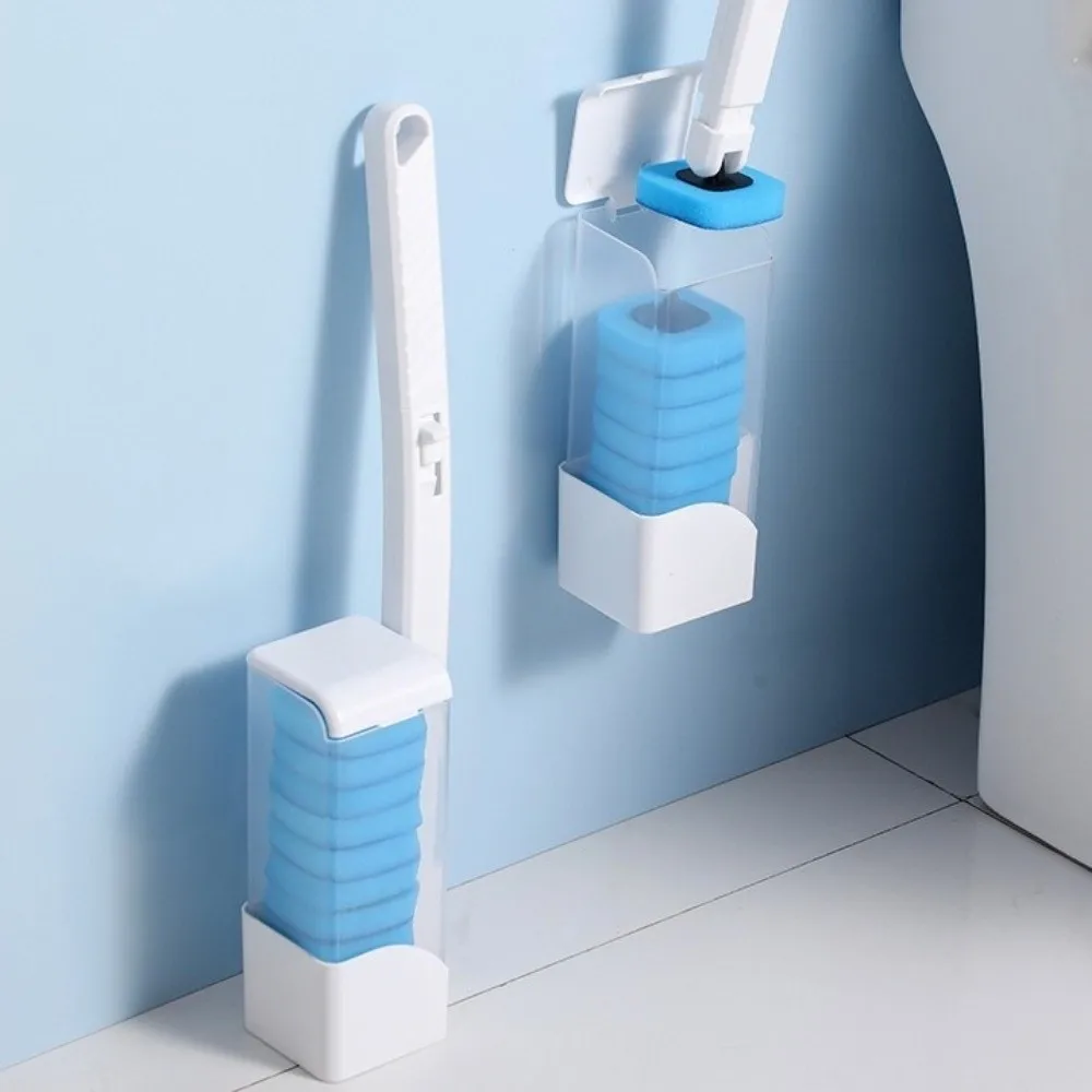 

Plastic Disposable Toilet Brush Sponge Head Wall Mounted Toilet Cleaning Brush Hygienic with Base Closestool Brush Sanitation