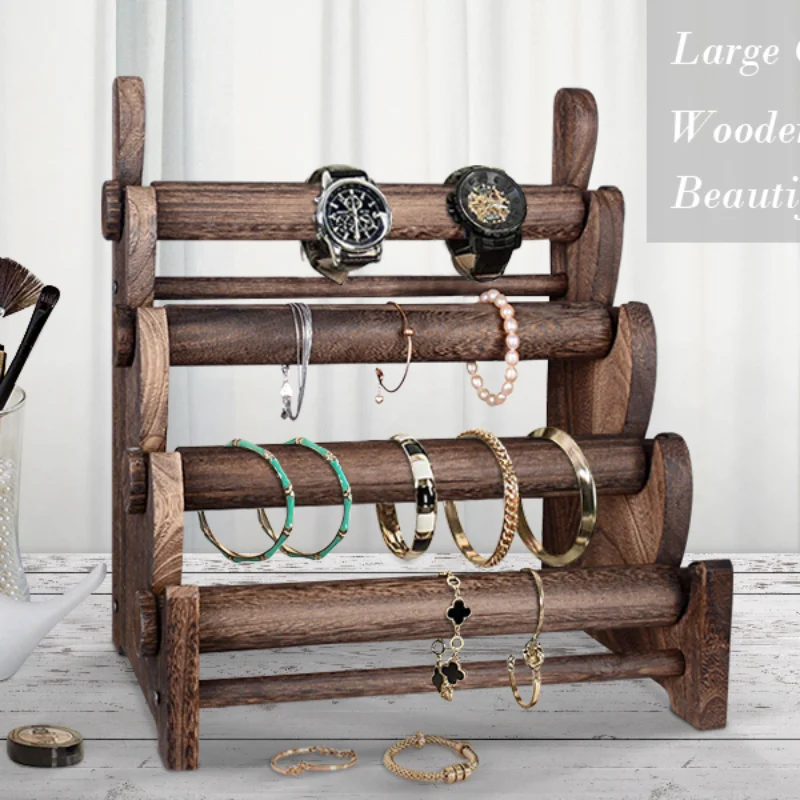 4-layer Jewelry Display Stand Wood Antique Necklace Retail Storage Rack Wristwatch Placing Bracelet Frame Store Home Product