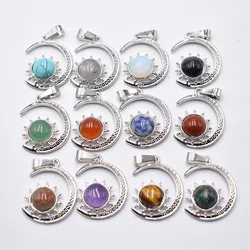 Wholesale 12pcs/lot fashion natural stone mixed Moon Sun shape alloy Pendants for jewelry accessories marking free shipping