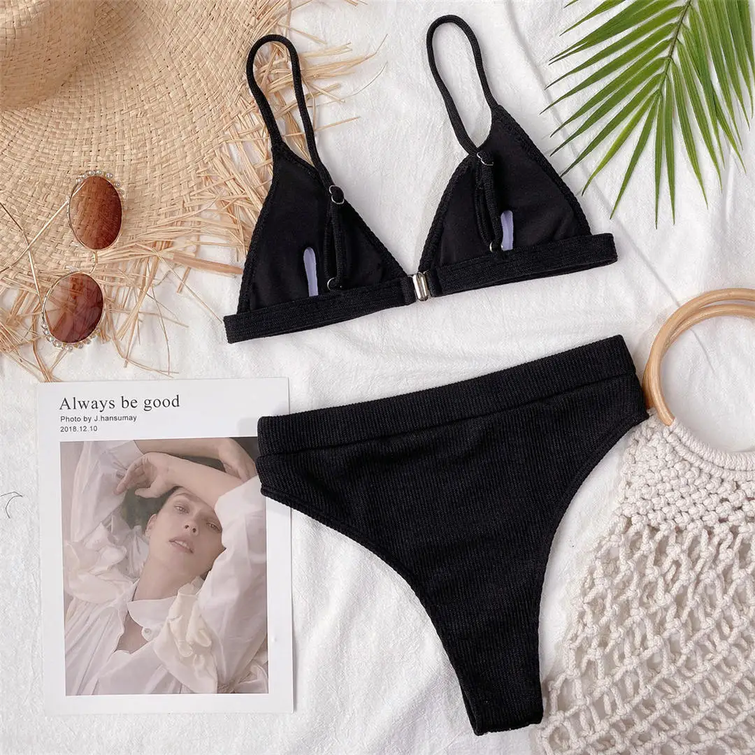 S - XL Sexy Damen-Badeanzug, Bikini mit hoher Taille, zweiteiliger Bikini-Set, gerippter Badeanzug, Badebekleidung, Modell V2328 – Detail 32