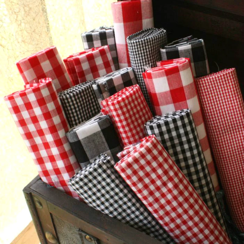 100% Cotton Ping Grain Plaid Fabric Red White Black Plaid Soft Skin Friendly Shirt Dress Children\'s Clothing Home Sewing Fabric