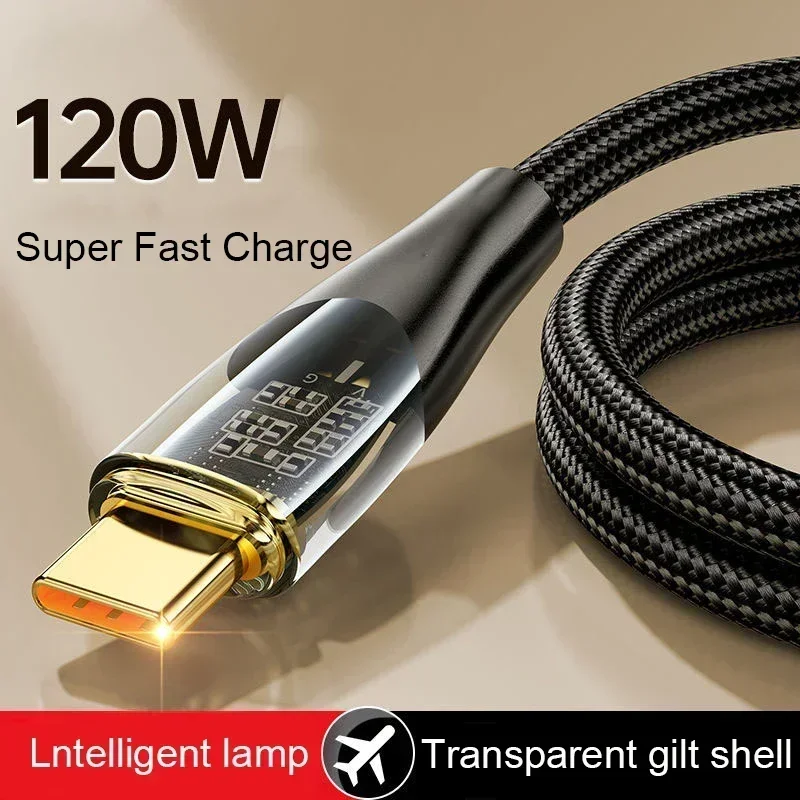 Type C Cable 120W Super Fast Charge USB Cable 1M/1.5M/2M Phone Charger Wire for Xiaomi 13 Huawei Samsung Oneplus USB C Data Cord