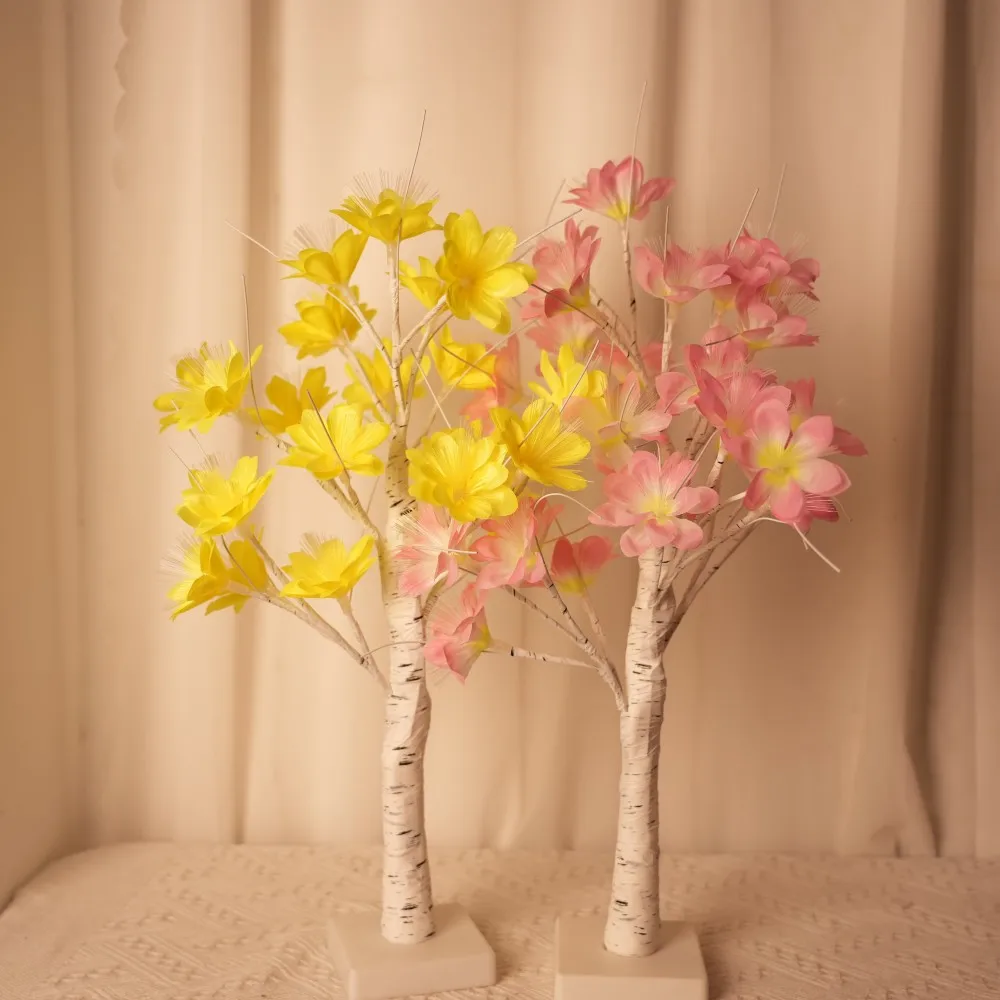 1PC 24LED Camellia Berken, verkrijgbaar in gele en roze kleuren, geschikt voor thuis, bruiloft, binnen, feest en cadeaudecoratie ﻿