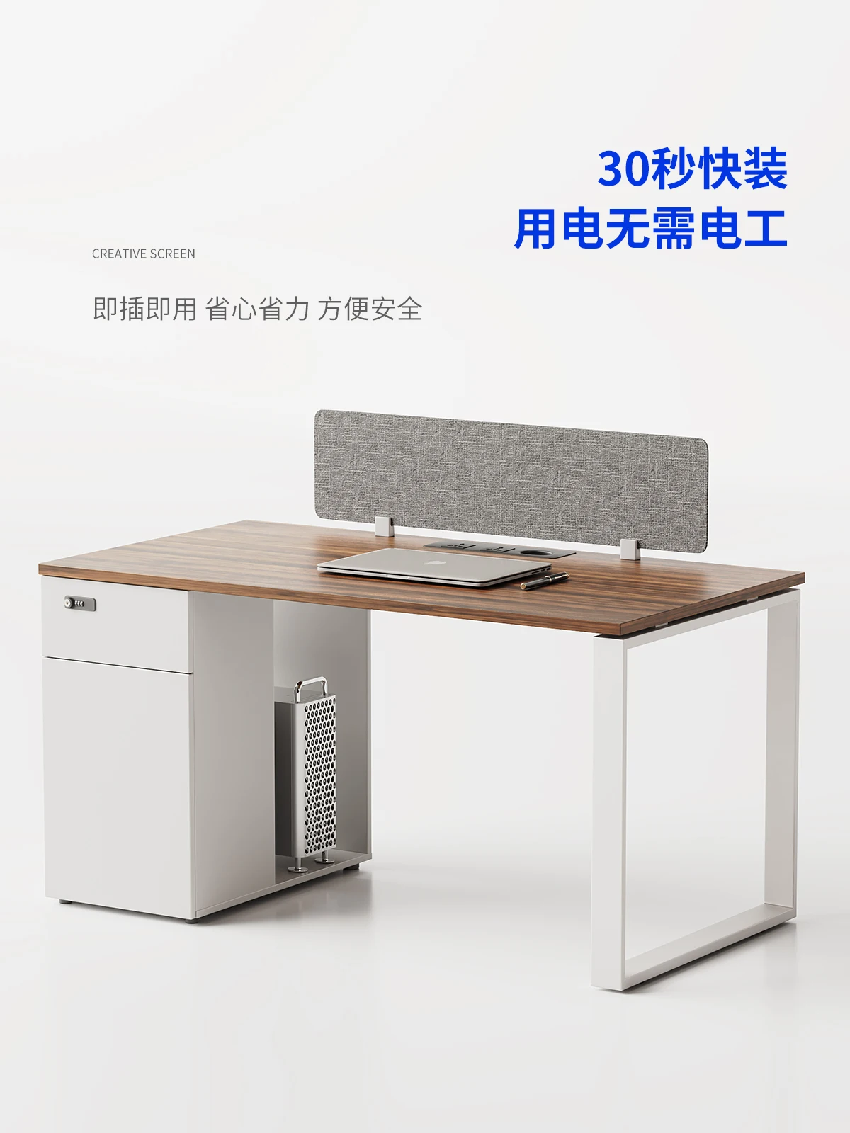 Single row office desk and chair combination white simple modernone-character office