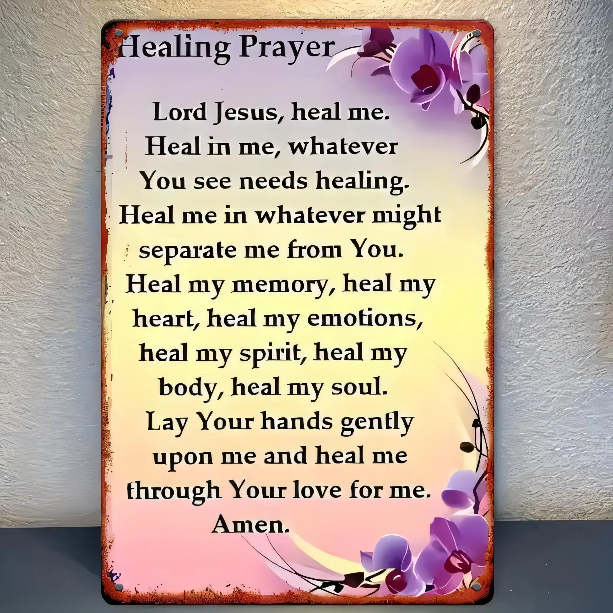 Tin Sign, Healing Prayer Lord Jesus Heal Me Inspirational Quote Metal Plaque Wall Art for Church Home Decor Vintage Rustic Style