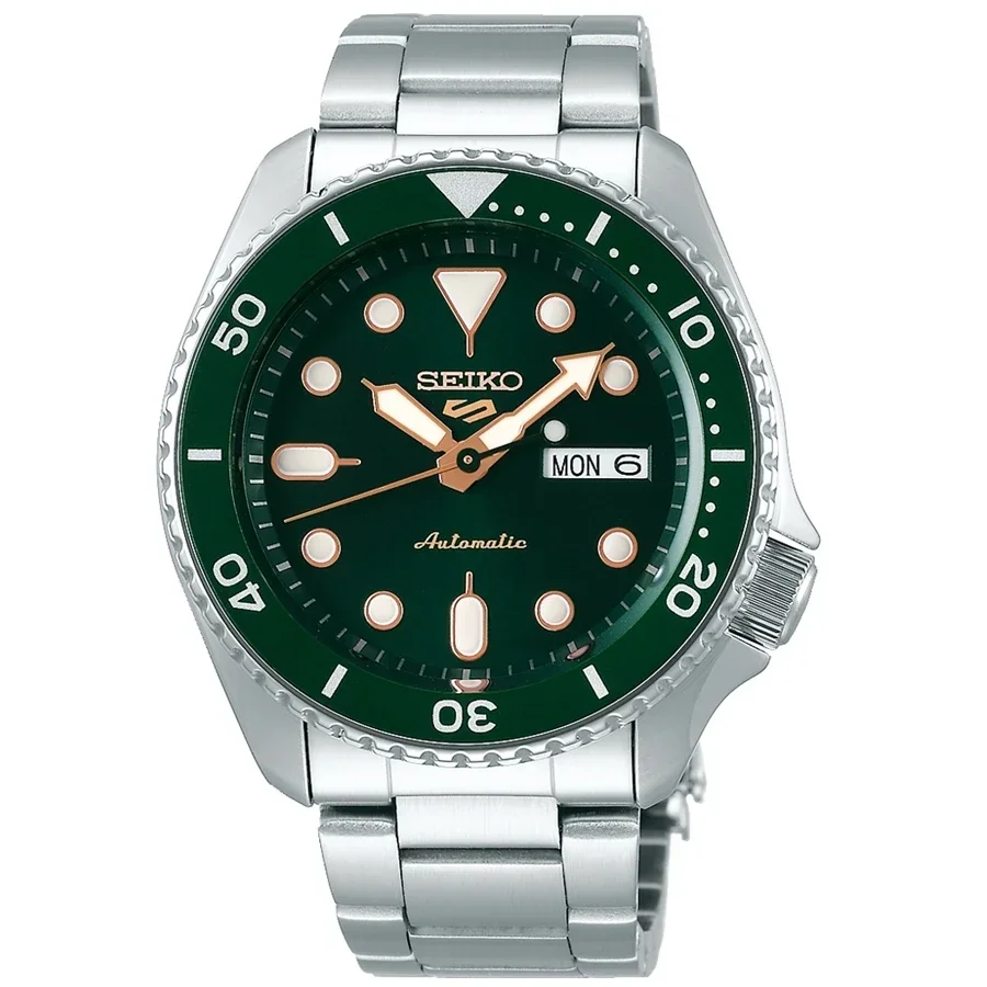 SEIKO 5 Sports SRPD63K1 Automatic Watch 42.5mm Green Sunburst Dial Steel Bracelet Hardlex Crystal 100M WR Day Date 4R36 Movement
