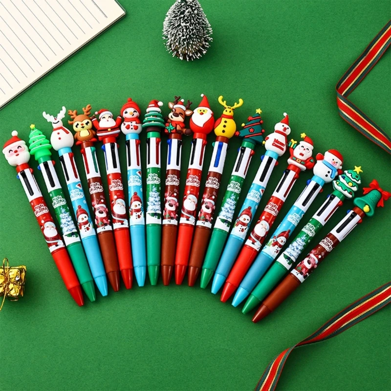 10Pcs Christmas Multicolored Ballpoint Pen 4-Color-in-1 Ballpoint Pen Retractable Multicolor Pen for Student Noting