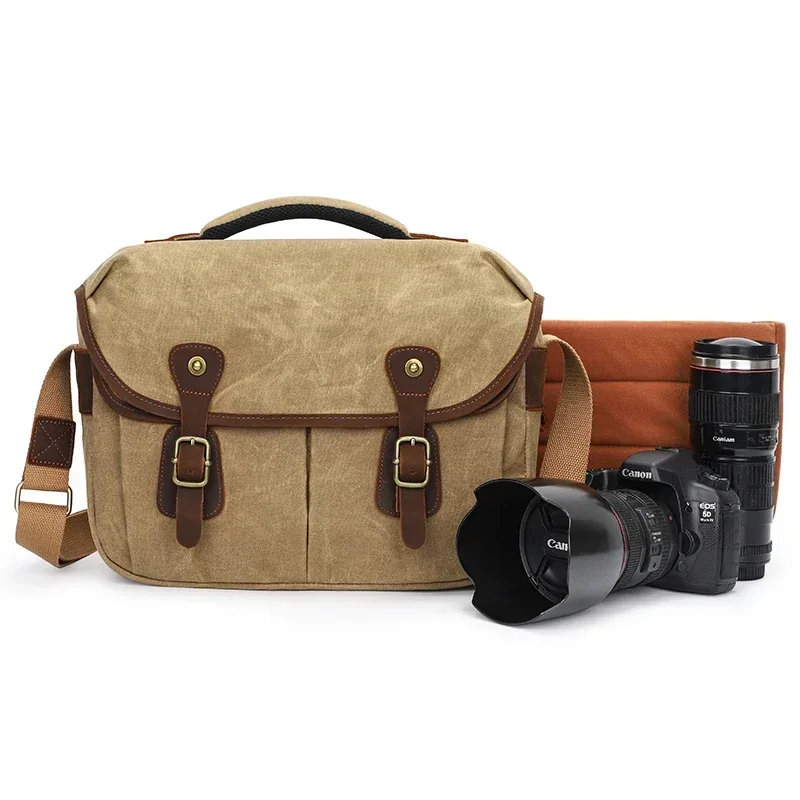 Latest 2024 model  Waterproof Traveler Messenger Waxed Canvas Cross body Water Proof Camera Bag for DSLR Mirrorless Cameras