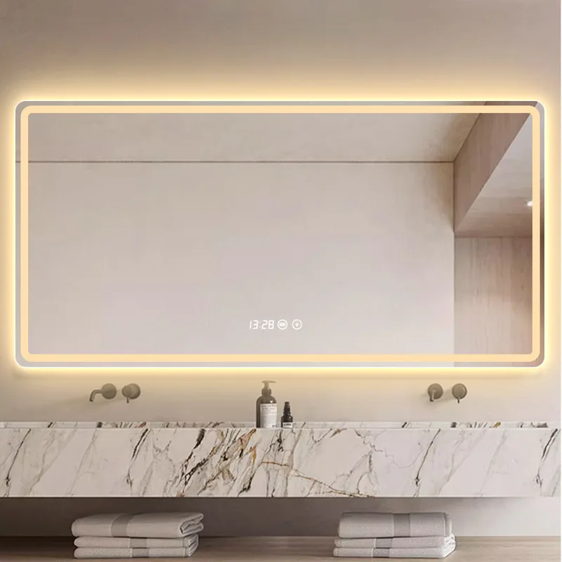 Smart bathroom mirror large size hotel bathroom wall-mounted toilet led luminous mirror touch screen anti-fog bathroom mirror