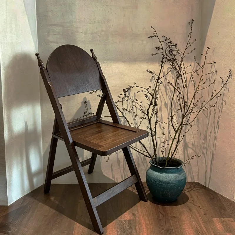 Vintage-style multifunctional solid wood folding chair, portable for home office lunch breaks, foldable chair, single chair, lig
