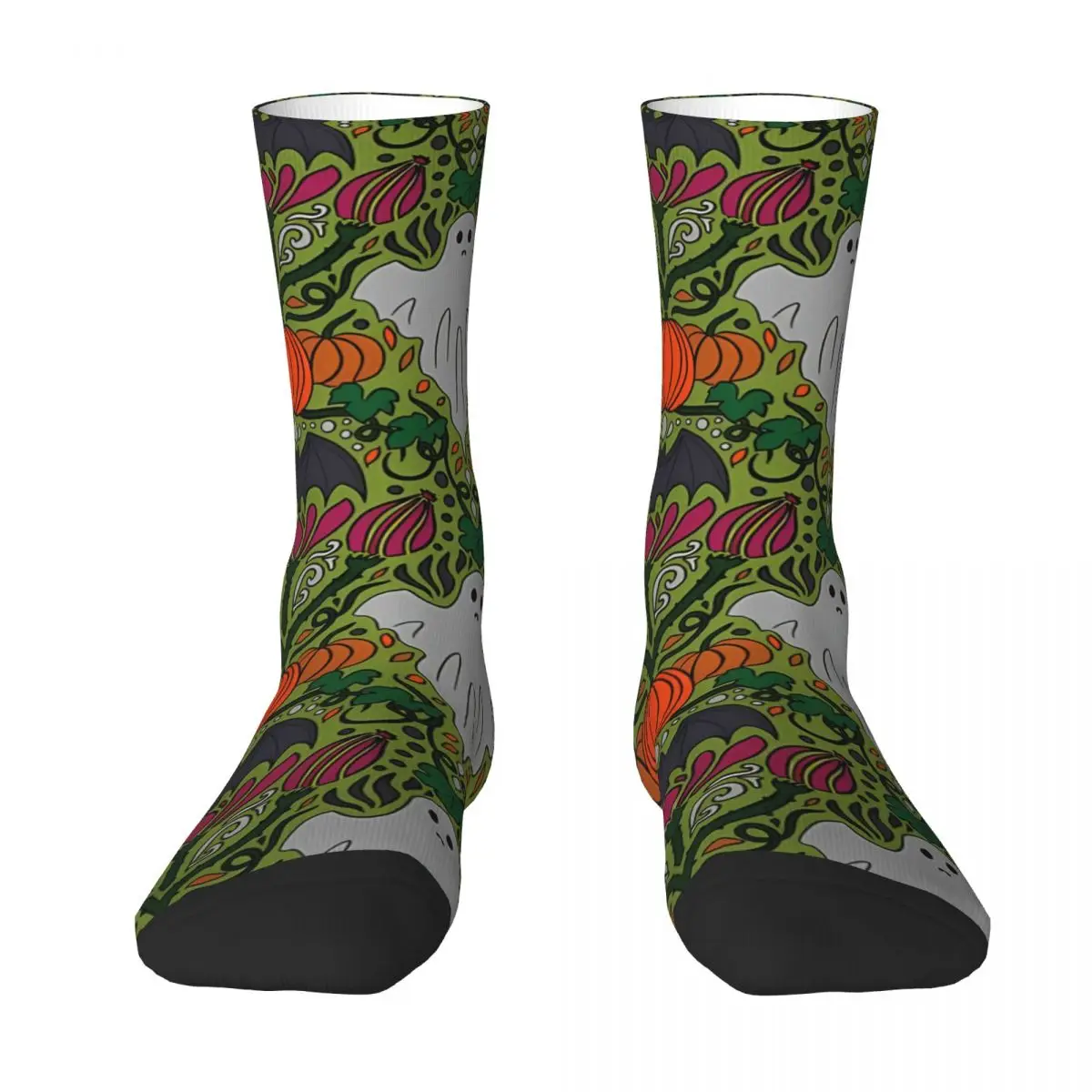 Spooky Halloween Damask Print Pumpkins Ghosts And Thistle The Bats Animals Kawaii Socks School Cartoon Pattern Socks