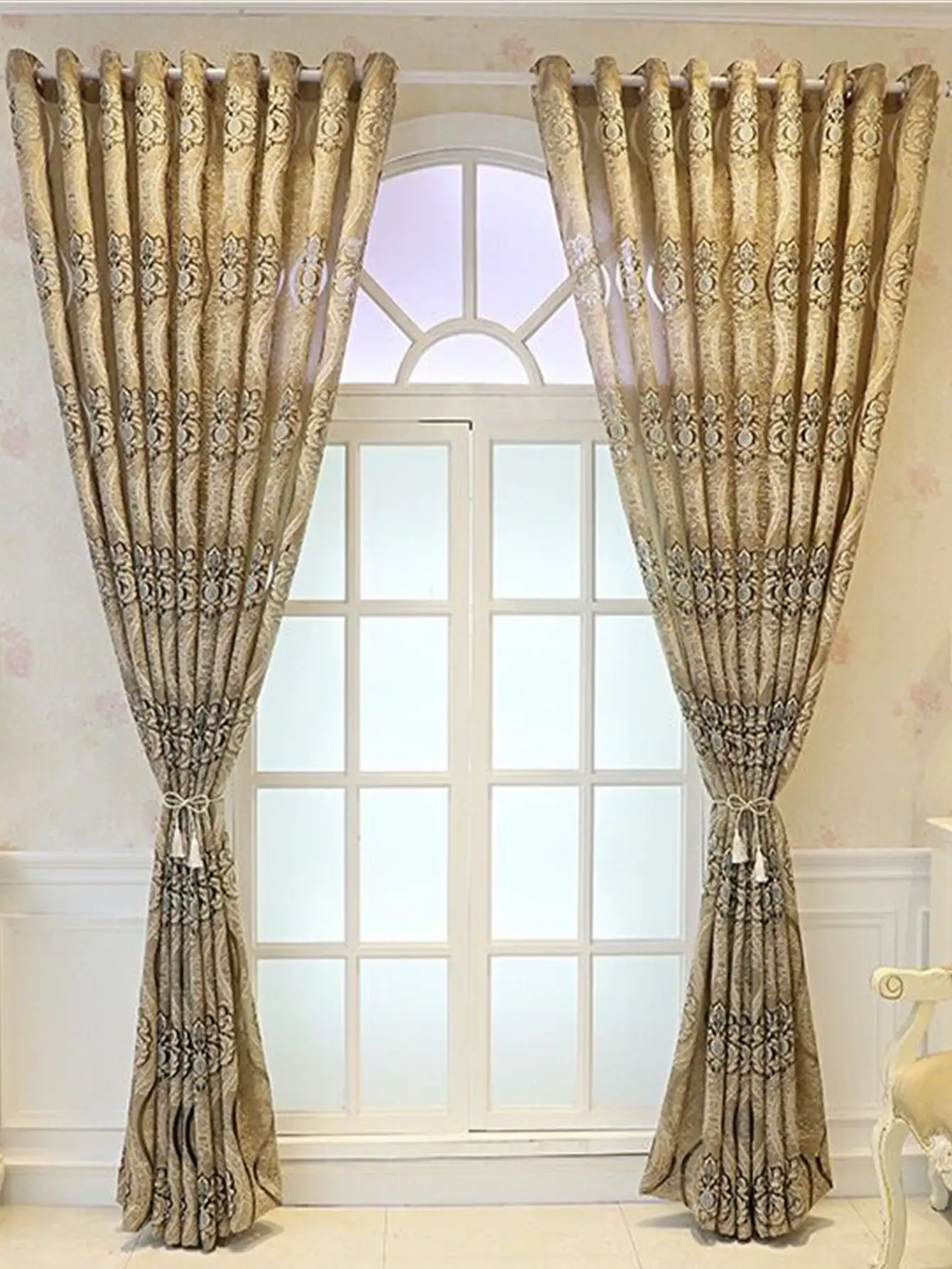 Európai Curry Nyolc Hajfodorítás perforated curtains Életszerű szoba Hálószoba Aléltság decorativa curtains, Avatás decoratie