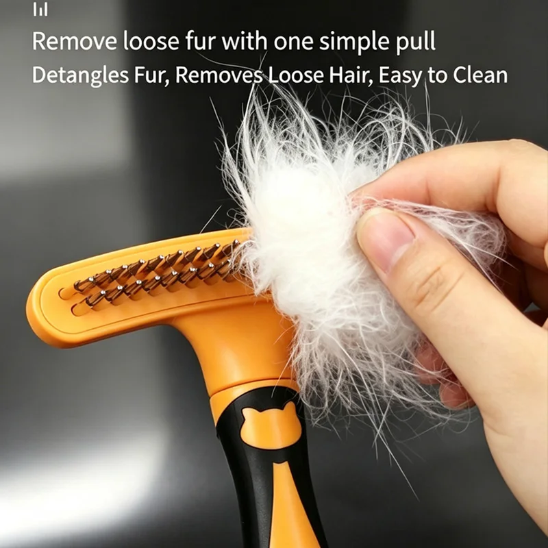 Pet Grooming Rake Comb for Dog Double Row Stainless Steel Teeth Dematting Brush Comfortable Handle Shedding Control Dog Cleaning