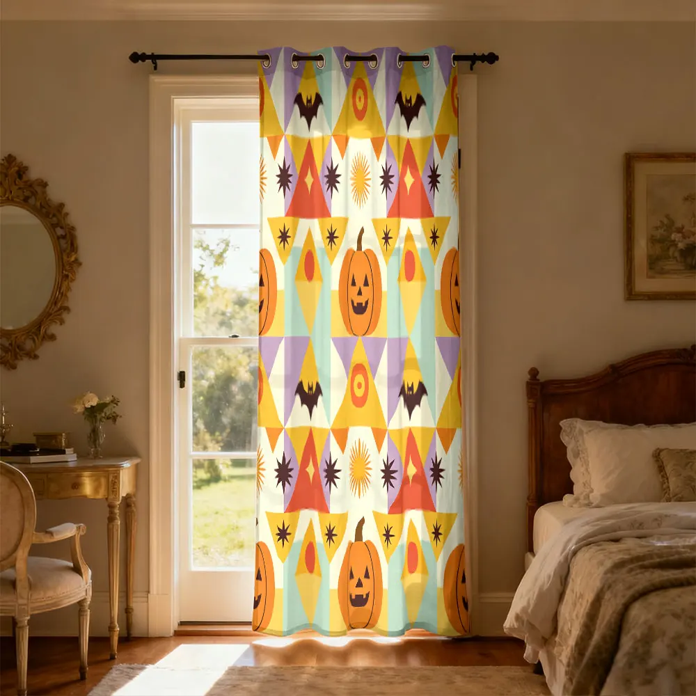 1pc Halloween pumpkin bat geometric print single-piece loop curtain single-piece loop curtain living room home decoration view 5