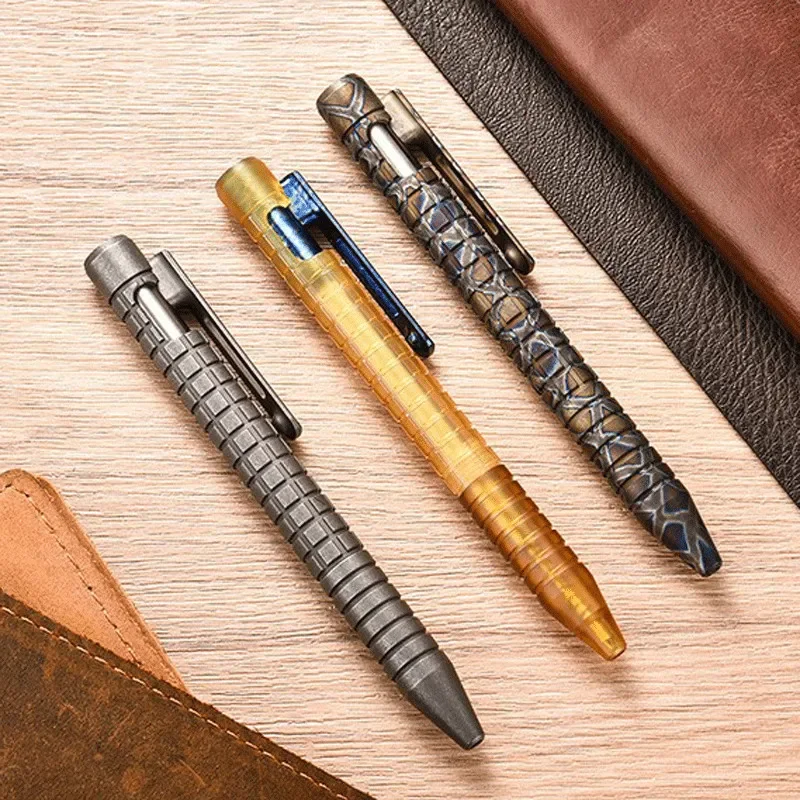 fegve-titanium-pei-ballpoint-pen-bolt-action-signature-writing-pocket-pen-5pcs-refills